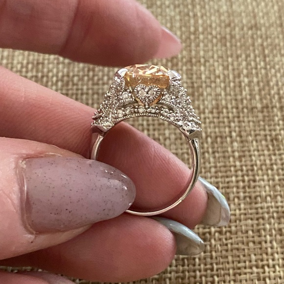 Brand New 925 Sterling Silver ESPO Champagne & White C Z Ring Size 7